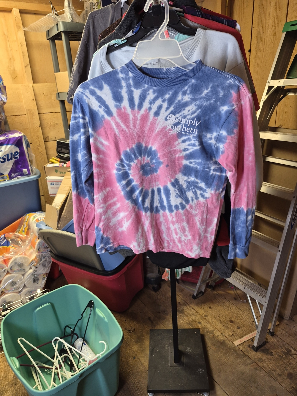 Simply Southern Pink and Blue Spiral Tie-Dye Long Sleeve Tee Bin 63